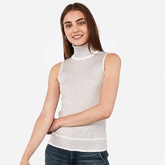 Express Tops - Ribbed Sleeveless Tipped Turtleneck Sweater XS